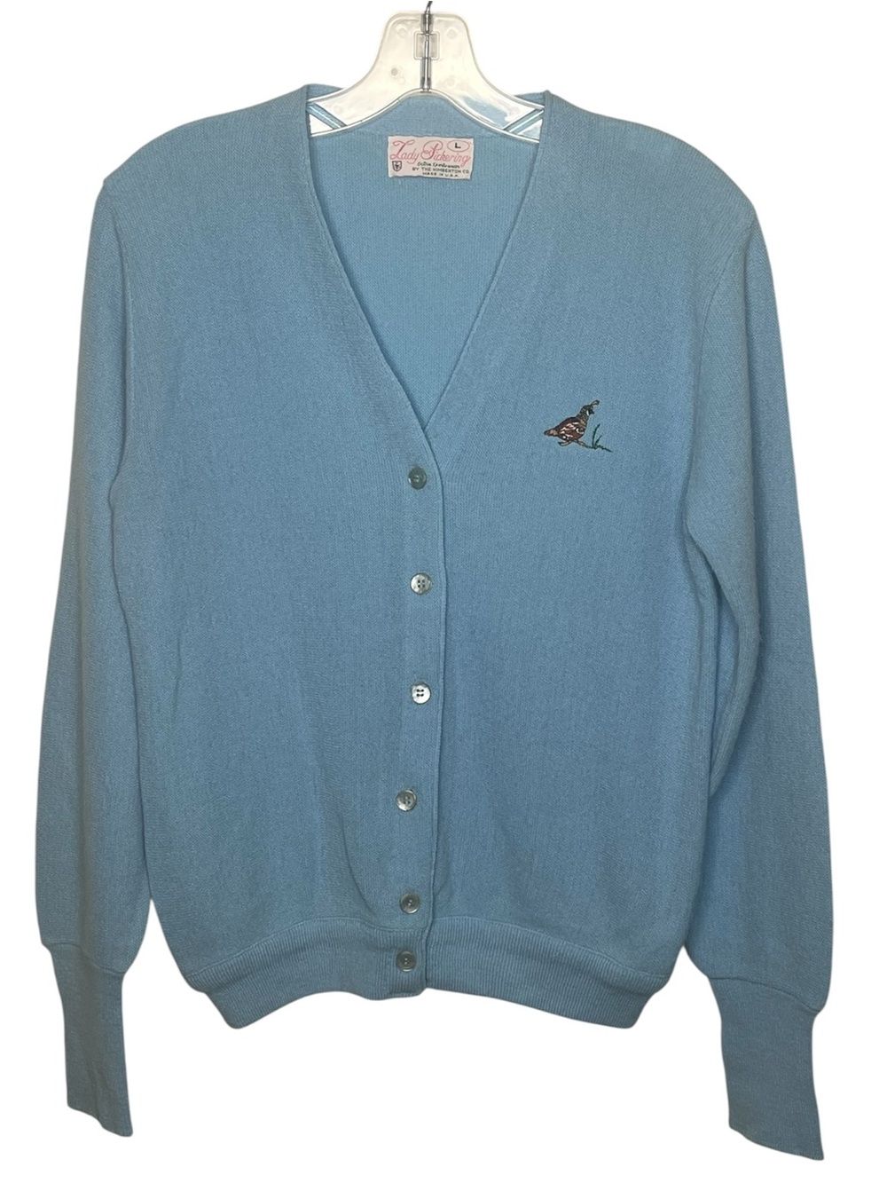 Lady Pickering Vintage Light Blue Vneck Cardigan Quail Sz L Kimberton Co